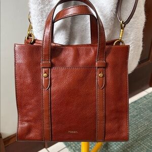 Fossil  Satchel  shoulder/cross body bag  leather saddle brown   3 compartments